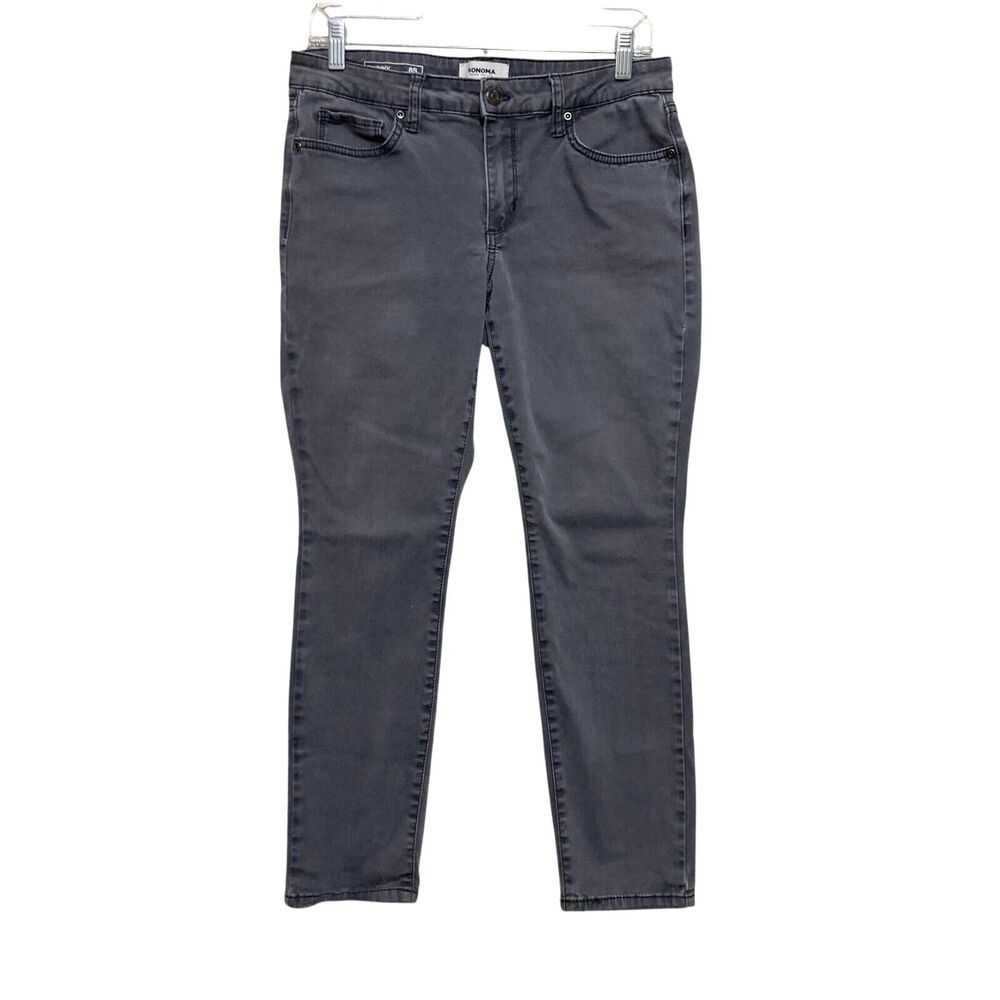 Sonoma Ankle Crop Pants Womens 8 Gray Skinny Leg Mid-Rise 5 Pocket Stretch
